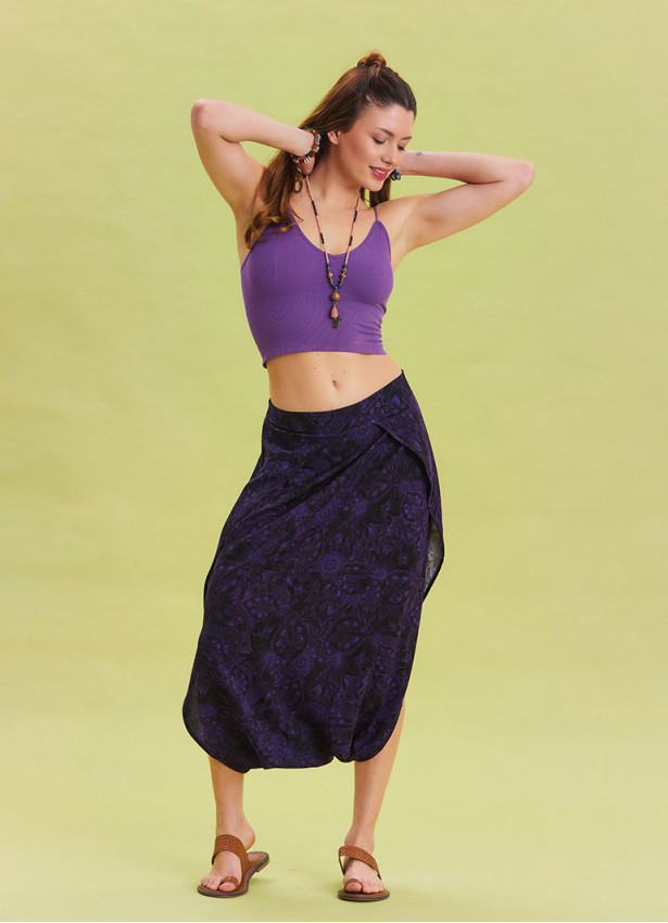 Purple Bohemian Shalwar with Elastic Waist and Low Crotch 4543
